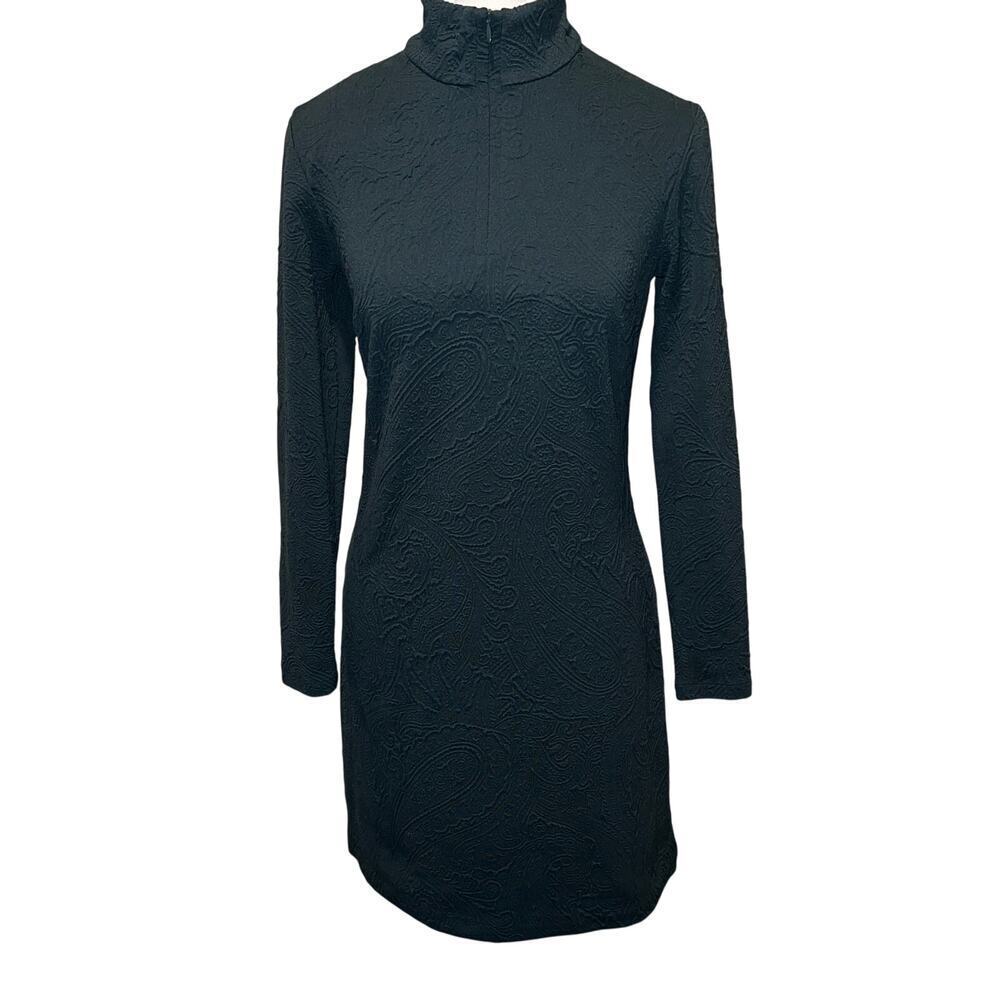 J. McLaughlin Jacquard Knit Long Sleeve 1/4 Zip Sheath Dress Dark Green Size XS